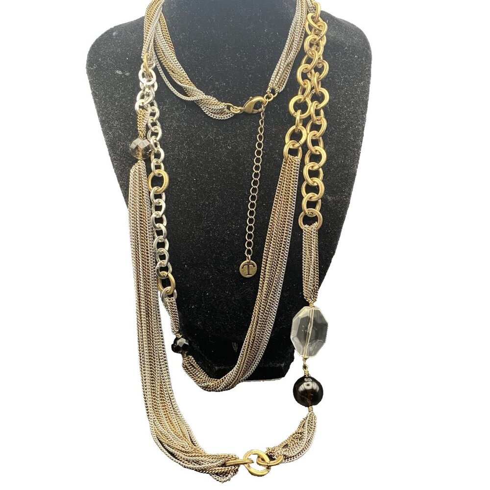 Vintage Necklace Signed Talbots Antique Gold Silver Multi Strand 30 + 3” Layered